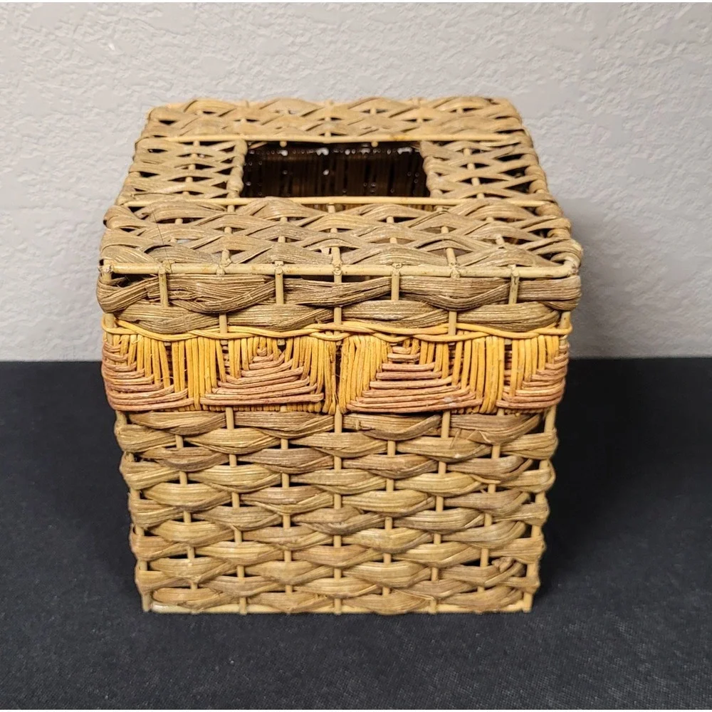 Decorative Woven Rattan or Wicker Square Tissue Box Cover